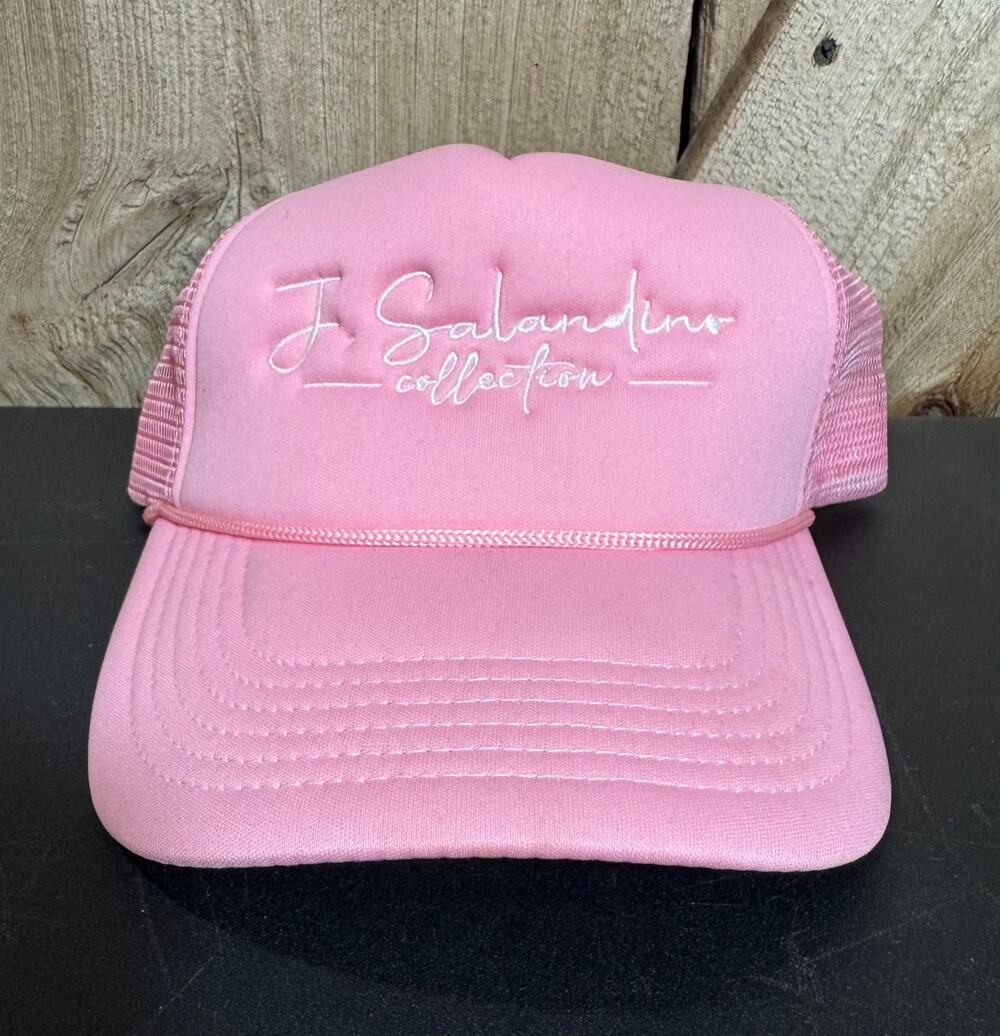 NWOT Pink J. Salandino Pink Trucker Hat White Wording Newport on the Levee Ky